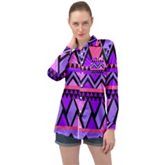 Seamless Purple Pink Pattern Long Sleeve Satin Shirt