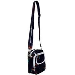 Fractal Transfer Metallic Black Shoulder Strap Belt Bag by Hannah976