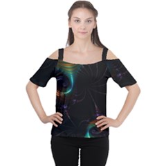 Fractal Transfer Metallic Black Cutout Shoulder T-shirt