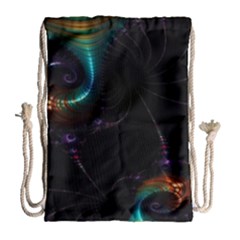 Fractal Transfer Metallic Black Drawstring Bag (large) by Hannah976