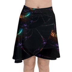 Fractal Transfer Metallic Black Chiffon Wrap Front Skirt