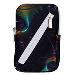 Fractal Transfer Metallic Black Belt Pouch Bag (large) by Hannah976