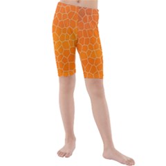 Orange Mosaic Structure Background Kids  Mid Length Swim Shorts