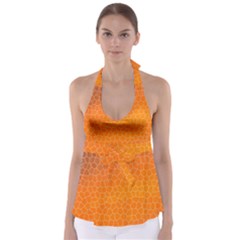 Orange Mosaic Structure Background Tie Back Tankini Top