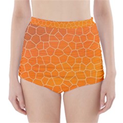 Orange Mosaic Structure Background High-Waisted Bikini Bottoms