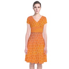 Orange Mosaic Structure Background Short Sleeve Front Wrap Dress