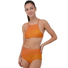 Orange Mosaic Structure Background Halter Tankini Set