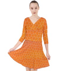 Orange Mosaic Structure Background Quarter Sleeve Front Wrap Dress