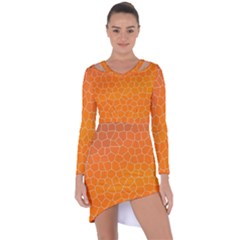 Orange Mosaic Structure Background Asymmetric Cut-Out Shift Dress