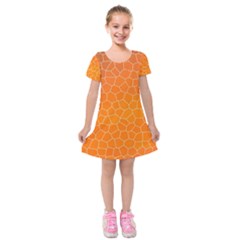 Orange Mosaic Structure Background Kids  Short Sleeve Velvet Dress