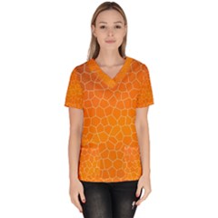 Orange Mosaic Structure Background Women s V-Neck Scrub Top