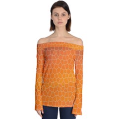 Orange Mosaic Structure Background Off Shoulder Long Sleeve Top