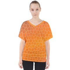 Orange Mosaic Structure Background V-neck Dolman Drape Top by Hannah976