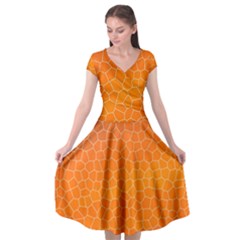 Orange Mosaic Structure Background Cap Sleeve Wrap Front Dress