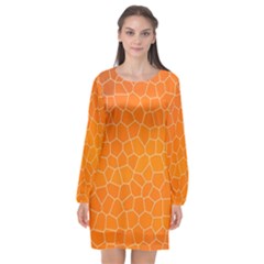 Orange Mosaic Structure Background Long Sleeve Chiffon Shift Dress 