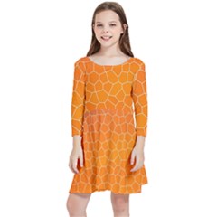 Orange Mosaic Structure Background Kids  Quarter Sleeve Skater Dress