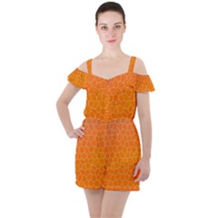 Orange Mosaic Structure Background Ruffle Cut Out Chiffon Playsuit