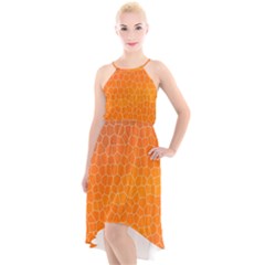 Orange Mosaic Structure Background High-Low Halter Chiffon Dress 