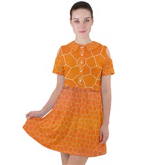 Orange Mosaic Structure Background Short Sleeve Shoulder Cut Out Dress 