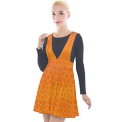 Orange Mosaic Structure Background Plunge Pinafore Velour Dress