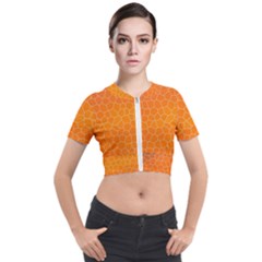 Orange Mosaic Structure Background Short Sleeve Cropped Jacket