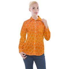 Orange Mosaic Structure Background Women s Long Sleeve Pocket Shirt