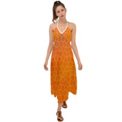 Orange Mosaic Structure Background Halter Tie Back Dress 