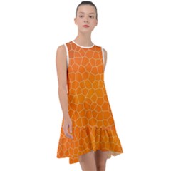 Orange Mosaic Structure Background Frill Swing Dress