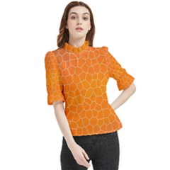 Orange Mosaic Structure Background Frill Neck Blouse