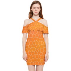 Orange Mosaic Structure Background Shoulder Frill Bodycon Summer Dress