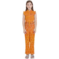 Orange Mosaic Structure Background Kids  Sleeveless Ruffle Edge Band Collar Chiffon One Piece