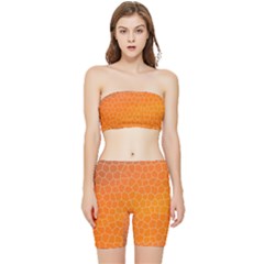 Orange Mosaic Structure Background Stretch Shorts and Tube Top Set