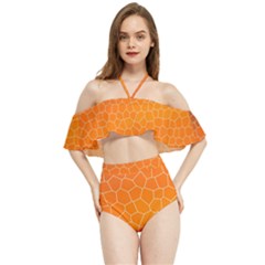 Orange Mosaic Structure Background Halter Flowy Bikini Set 