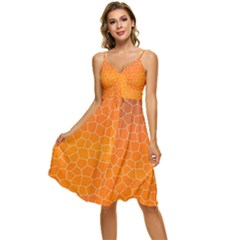 Orange Mosaic Structure Background Sleeveless Tie Front Chiffon Dress