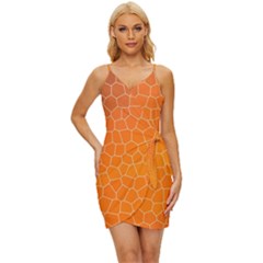 Orange Mosaic Structure Background Wrap Tie Front Dress