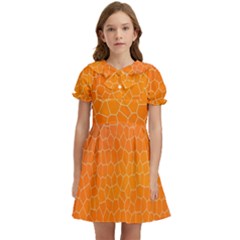 Orange Mosaic Structure Background Kids  Bow Tie Puff Sleeve Dress