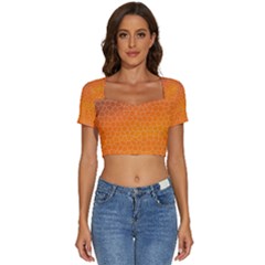 Orange Mosaic Structure Background Short Sleeve Square Neckline Crop Top 