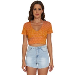 Orange Mosaic Structure Background V-Neck Crop Top