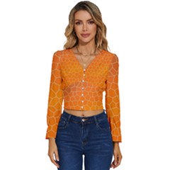 Orange Mosaic Structure Background Long Sleeve V-Neck Top