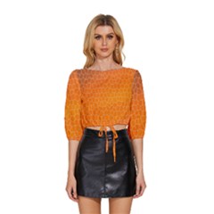 Orange Mosaic Structure Background Mid Sleeve Drawstring Hem Top