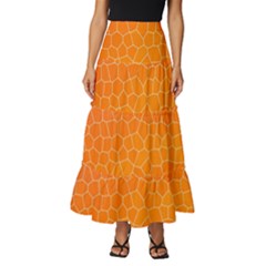 Orange Mosaic Structure Background Tiered Ruffle Maxi Skirt