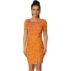 Orange Mosaic Structure Background Fitted Knot Split End Bodycon Dress