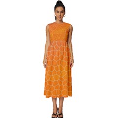 Orange Mosaic Structure Background Sleeveless Round Neck Midi Dress