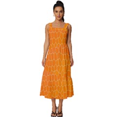 Orange Mosaic Structure Background Square Neckline Tiered Midi Dress