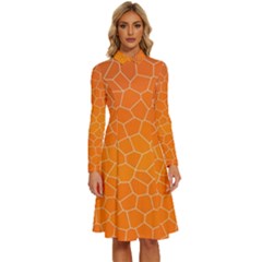 Orange Mosaic Structure Background Long Sleeve Shirt Collar A-Line Dress