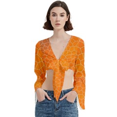 Orange Mosaic Structure Background Trumpet Sleeve Cropped Top