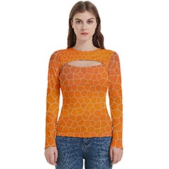 Orange Mosaic Structure Background Women s Cut Out Long Sleeve T-Shirt