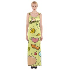 Cute Sketch Child Graphic Funny Thigh Split Maxi Dress by Hannah976