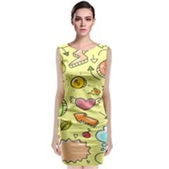 Cute Sketch Child Graphic Funny Sleeveless Velvet Midi Dress