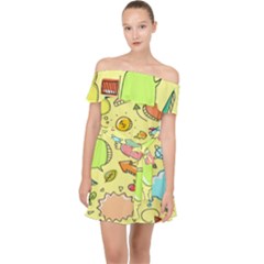 Cute Sketch Child Graphic Funny Off Shoulder Chiffon Dress by Hannah976
